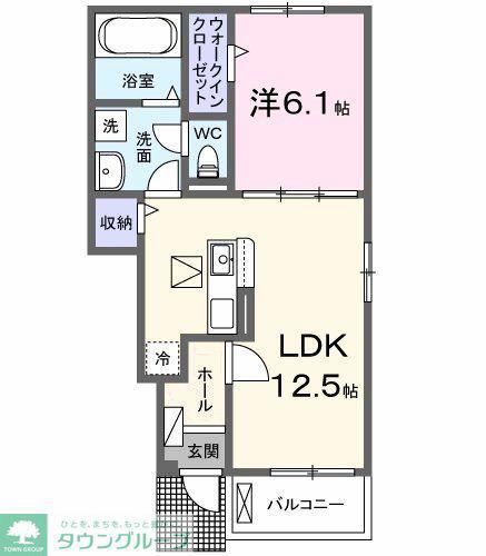 ヴェルドゥーラI(1LDK/1階)の間取り写真