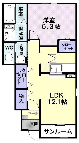 アムールモコ(1LDK/1階)の間取り写真
