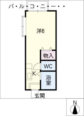 ハイユニL横前(1K/2階)の間取り写真