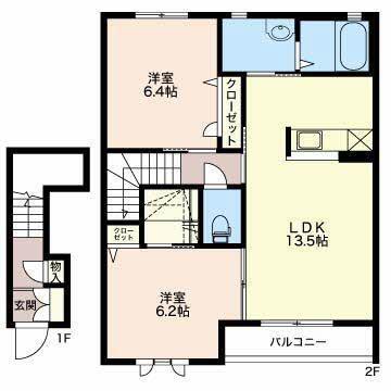 フロンティア琴塚(2LDK/2階)の間取り写真