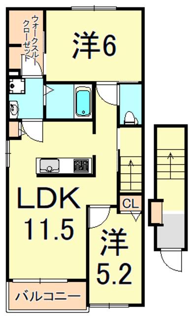 メゾンリヴィエールⅠ(2LDK/2階)の間取り写真
