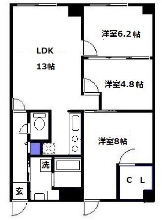 北條ビル(3LDK/5階)の間取り写真