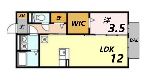 ワンモアハイツ(1LDK/2階)の間取り写真