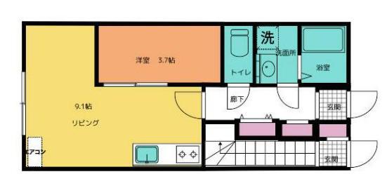 あすと五十人町(1LDK/1階)の間取り写真