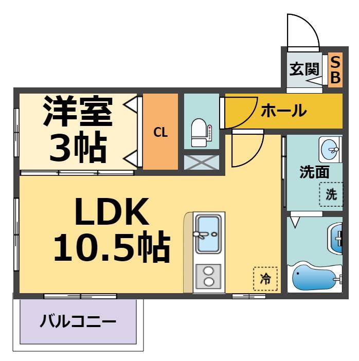 アンバーキューブB棟(1LDK/1階)の間取り写真
