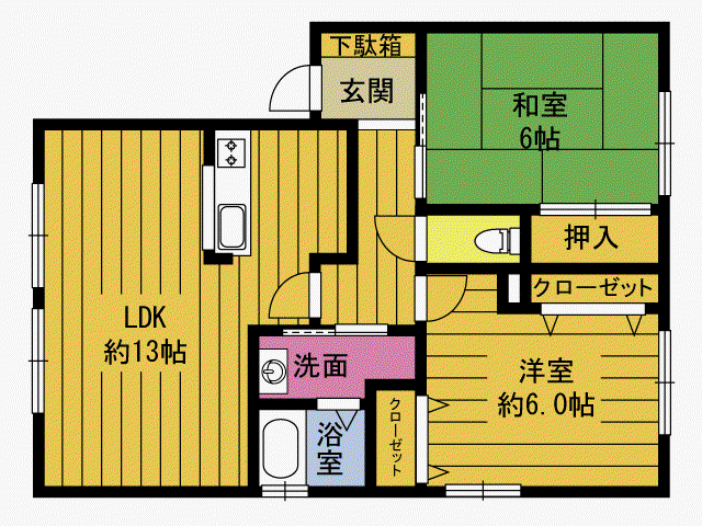 ミューゼ港南中須賀A棟(2LDK/2階)の間取り写真