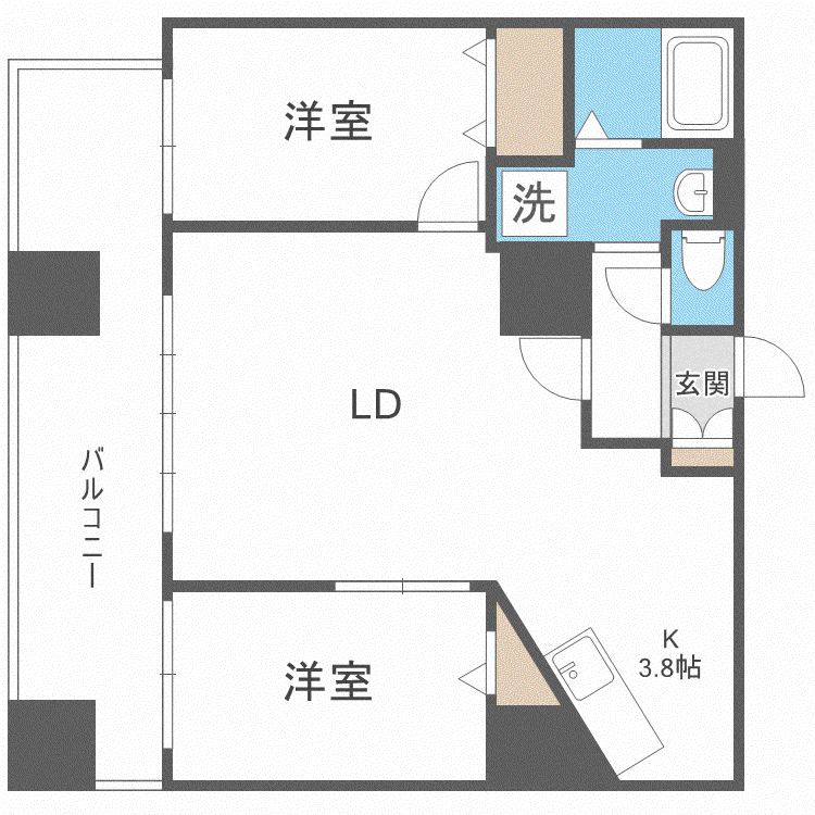 グランカーサ北3条(2LDK/10階)の間取り写真