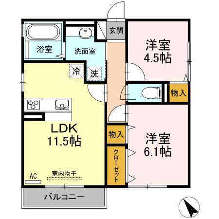 ディアコート曙(2LDK/2階)の間取り写真