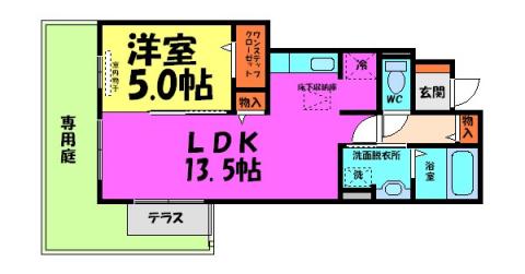サニーコートA棟(1LDK/1階)の間取り写真