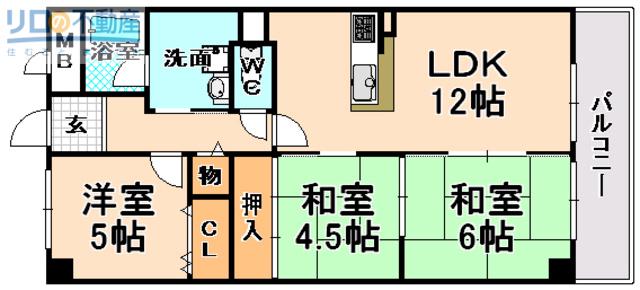 ツインパレス北伊丹(2LDK/1階)の間取り写真