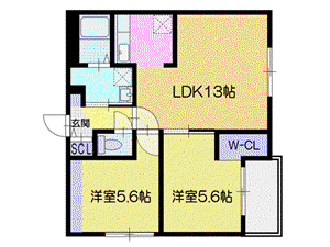 オルセーフラット厚別中央(2LDK/4階)の間取り写真