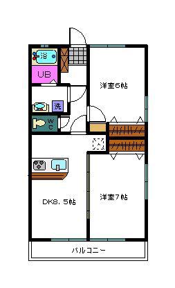 ヘスティア(2DK/2階)の間取り写真
