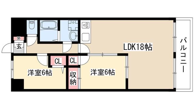 リバーパーク植田東(2DK/6階)の間取り写真