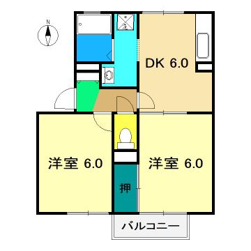 ティアレ中沢(2DK/2階)の間取り写真