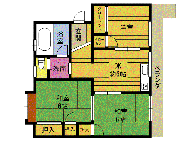 豊府Rアパートメント(3DK/1階)の間取り写真
