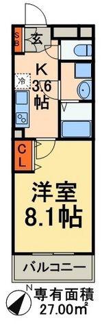 AURUM NIPPORI(1K/8階)の間取り写真