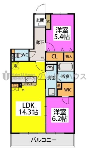 フェリクス(2LDK/2階)の間取り写真