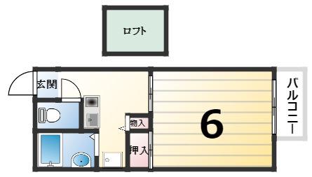 ドリームハイツ 角(ワンルーム/2階)の間取り写真