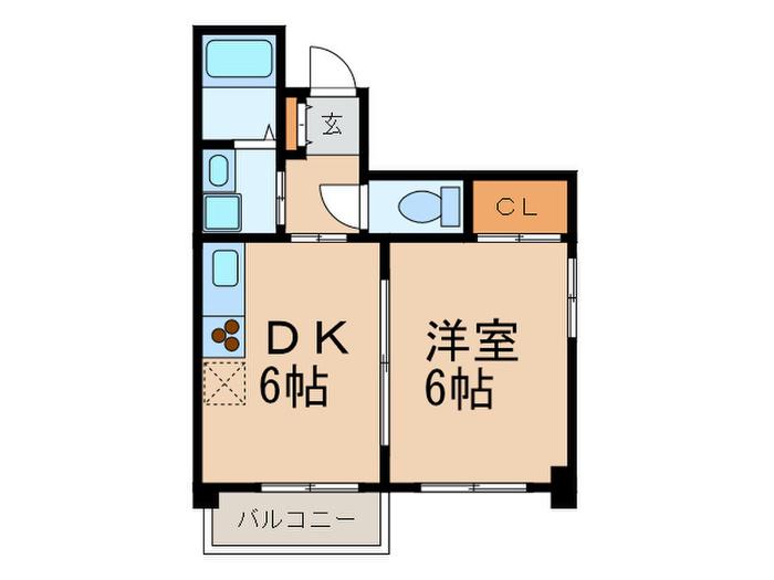 ヴェルデ葵(1DK/2階)の間取り写真