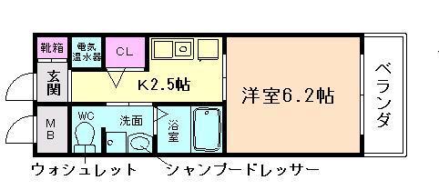 十三本町ウィンズマンションII(1K/2階)の間取り写真
