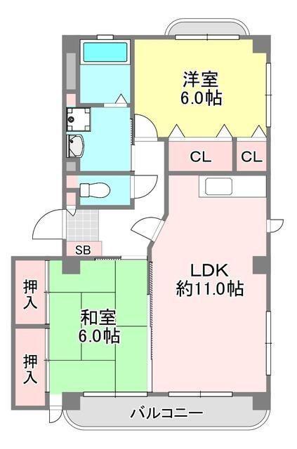 ルーブルミナミII(2LDK/2階)の間取り写真