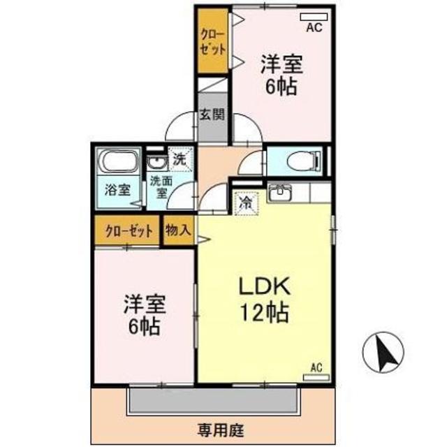 ヴィラグレイス I(2LDK/1階)の間取り写真