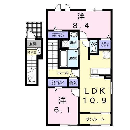 オコトベース A(2LDK/2階)の間取り写真