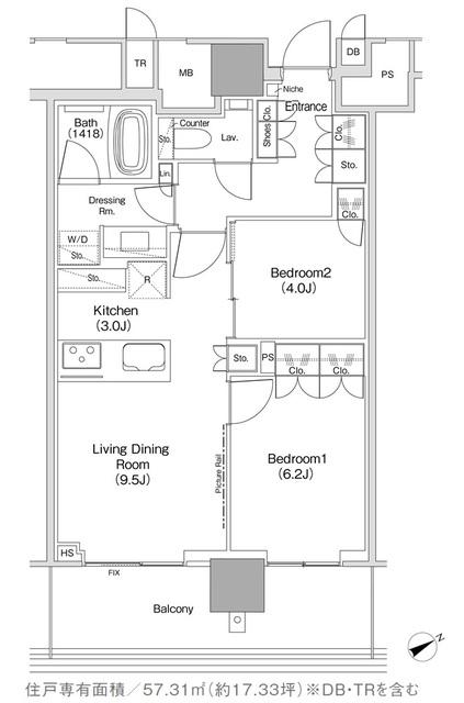 JIYUGAOKA MUSE SQUARE THE RESIDENCE(2LDK/8階)の間取り写真