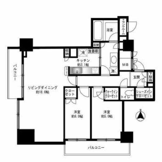 品川タワーフェイス(2LDK/26階)の間取り写真