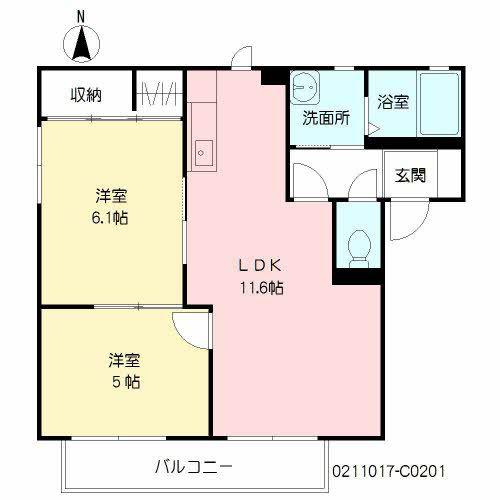 照波園ホーフC(2LDK/2階)の間取り写真