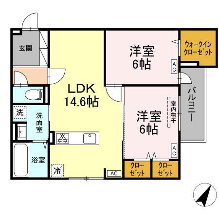 セリーン テラ(2LDK/2階)の間取り写真