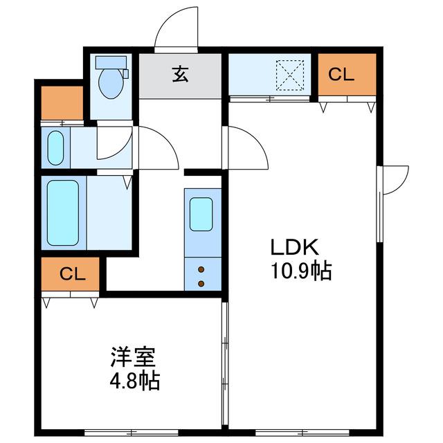 エルム北大前(1LDK/1階)の間取り写真
