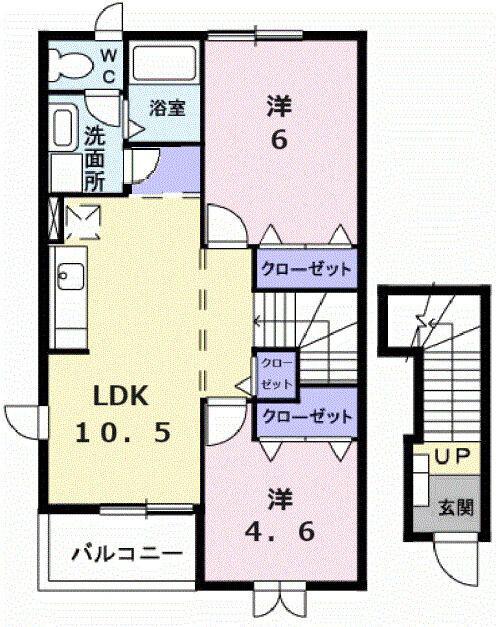 グリーンヒル A(2LDK/2階)の間取り写真