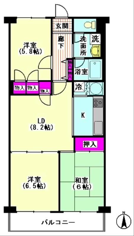 レック東多摩川スカイハイツ1号館(3LDK/4階)の間取り写真