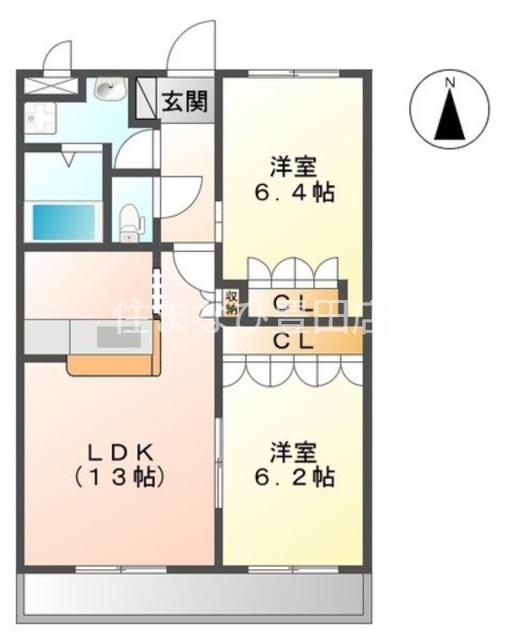 プラセール若林(2LDK/1階)の間取り写真