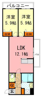 シェイク ア パウ(2LDK/2階)の間取り写真
