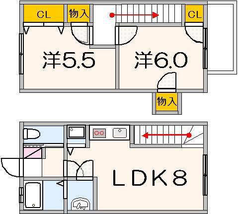 リベアード西十日市(2LDK/1階)の間取り写真