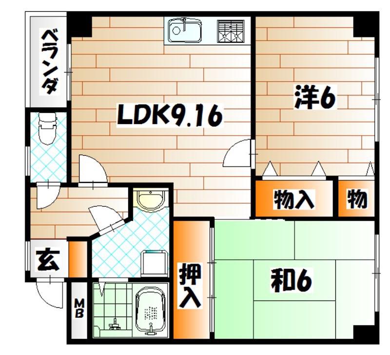 エスポワール井堀(2LDK/2階)の間取り写真