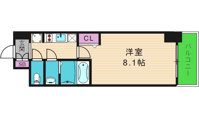 プレサンス谷町九丁目駅前(1K/3階)の間取り写真