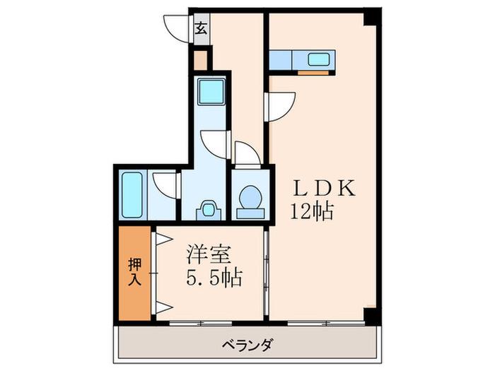 フロントリバー東難波(1LDK/4階)の間取り写真