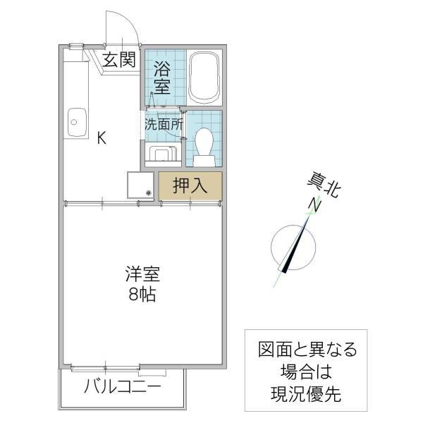 モアクレスト B棟(1K/2階)の間取り写真