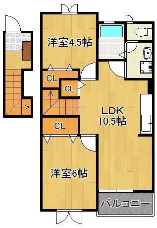 カーサ光B(2LDK/2階)の間取り写真