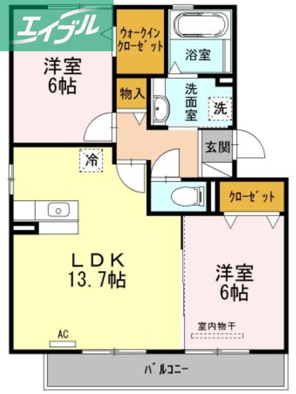 エクセラ A棟(2LDK/2階)の間取り写真