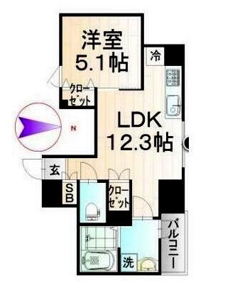 ラフィスタ錦糸町(1LDK/9階)の間取り写真