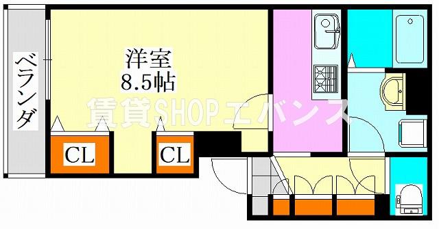 LIVLI・ベルカーサYUHI(1K/2階)の間取り写真
