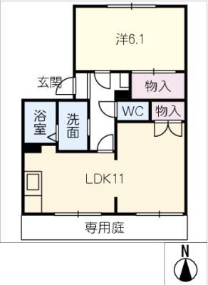 マイハウス矢作A(1LDK/1階)の間取り写真