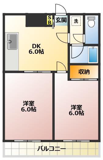サンライズ末広I(2DK/2階)の間取り写真