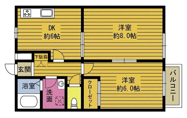 スリーフォークトハイムふるごう(2DK/2階)の間取り写真