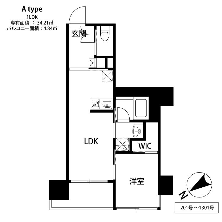 THE天神シティ(1LDK/4階)の間取り写真