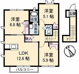 サンモールC棟(3LDK/2階)の間取り写真